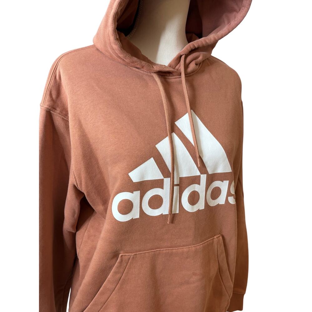 Women’s Large Dusty Peach Adidas Hoodie Sweatshirt Front Pocket Rusty Pumpkin - Picture 3 of 4